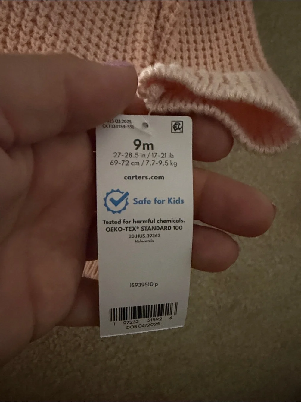 Carter's Pale Pink Knit Hooded Cardigan with Buttons